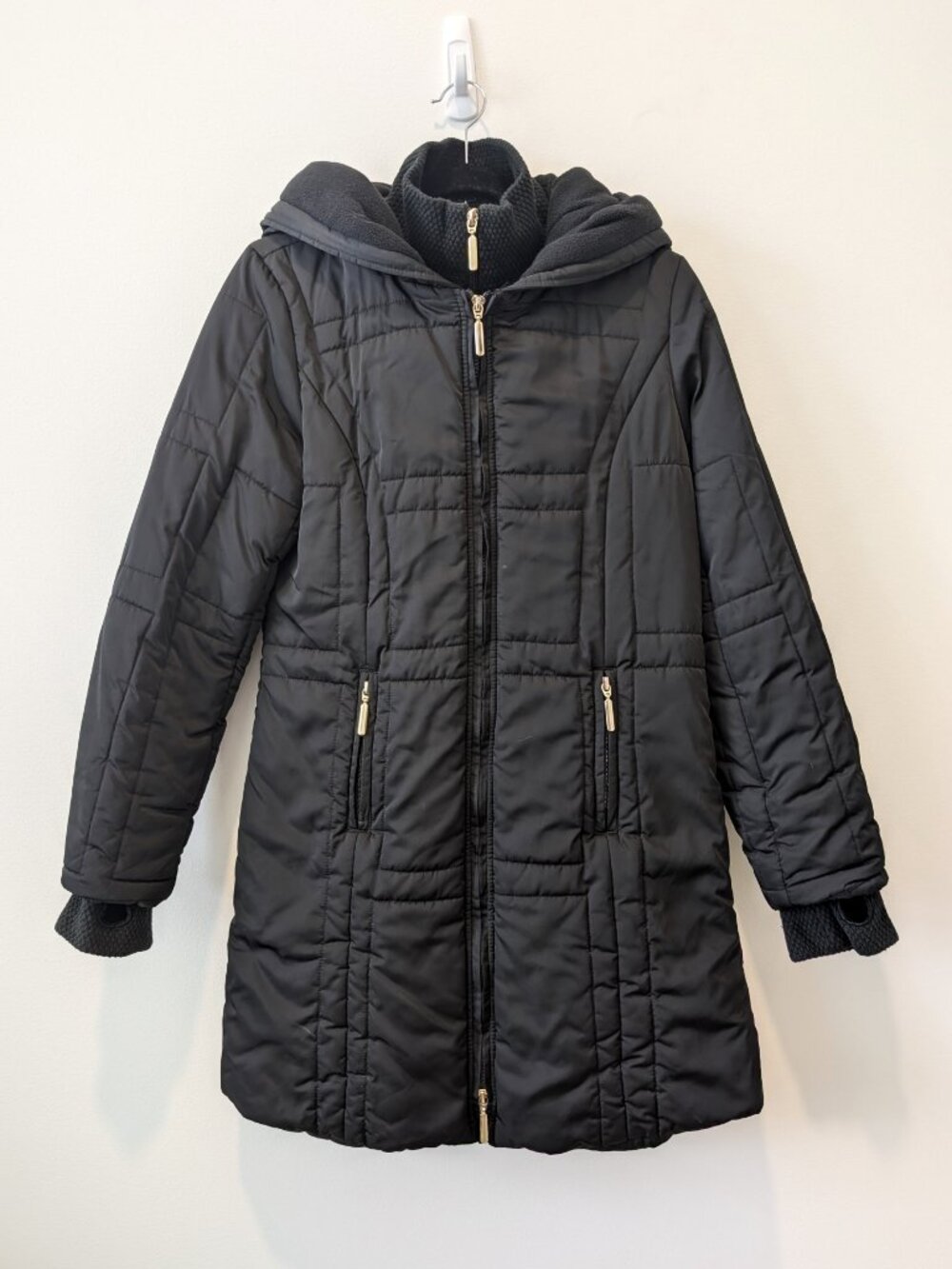 Suzy Shier Quilted Long Puffer Coat with Fleece Lining | Small